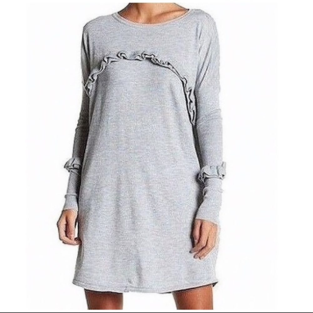 SOLUTIONS Ruffle Trim Arms Front Knitt Dress L